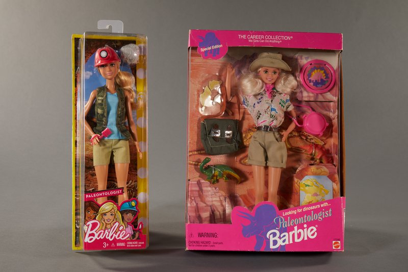 Two boxed paleontologist Barbies