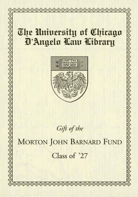 Gift of the Morton John Barnard Fund Class of '27 bookplate