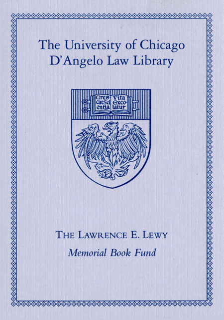 Lawrence E. Lewy Memorial Book Fund bookplate