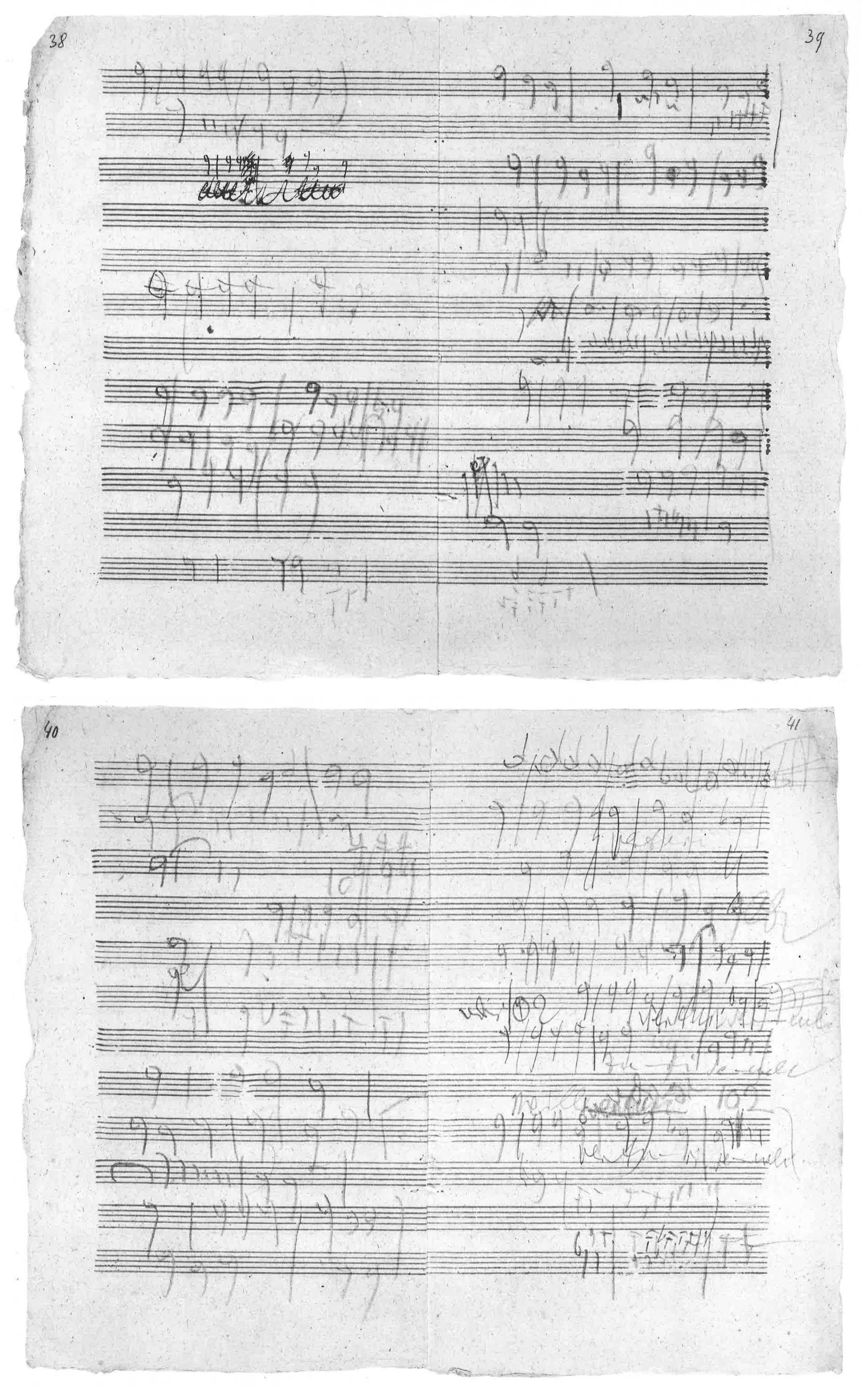 Two pages of music score scrawled in pencil.