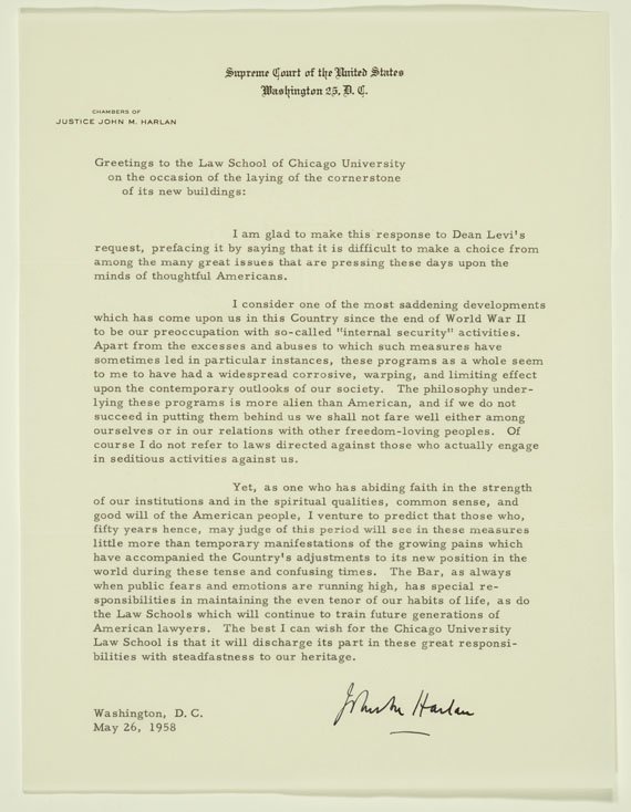 Typed letter on the Supreme Court of the United States letterhead from May 26, 1958