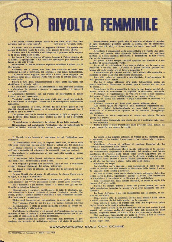 A scan of "Manifesto di Rivolta Femminile"