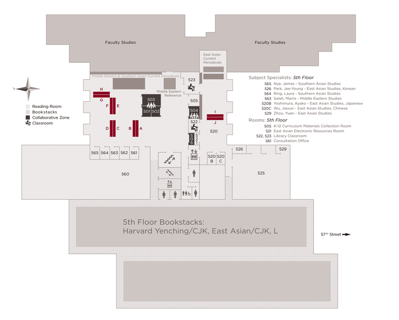 Floor map of 5th Floor Reading Room rental locker locations