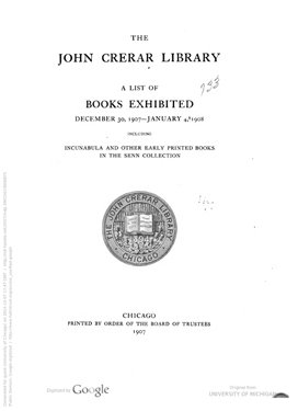 A typed cover sheet with the John Crerar Library seal.