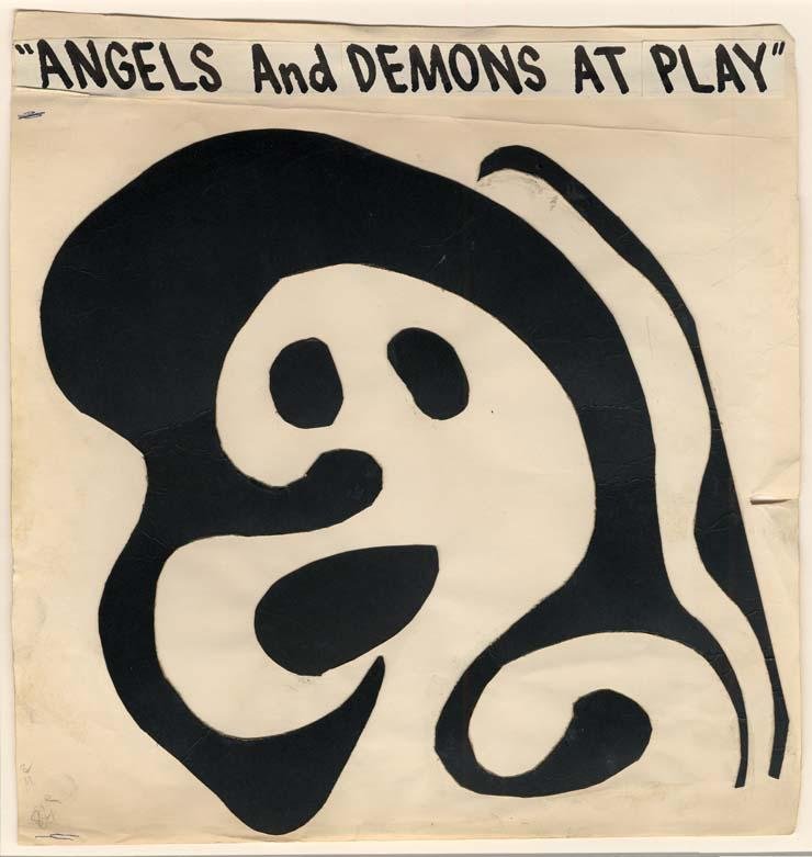 Black swirls and splotches define a minimalist, spirit-like face.
