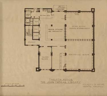 An old floorplan showing rooms, staircases, bathrooms, etc.