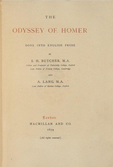 Title page for Odyssey of Homer Done translated into English