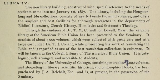 report of Old University collection held at Seminary