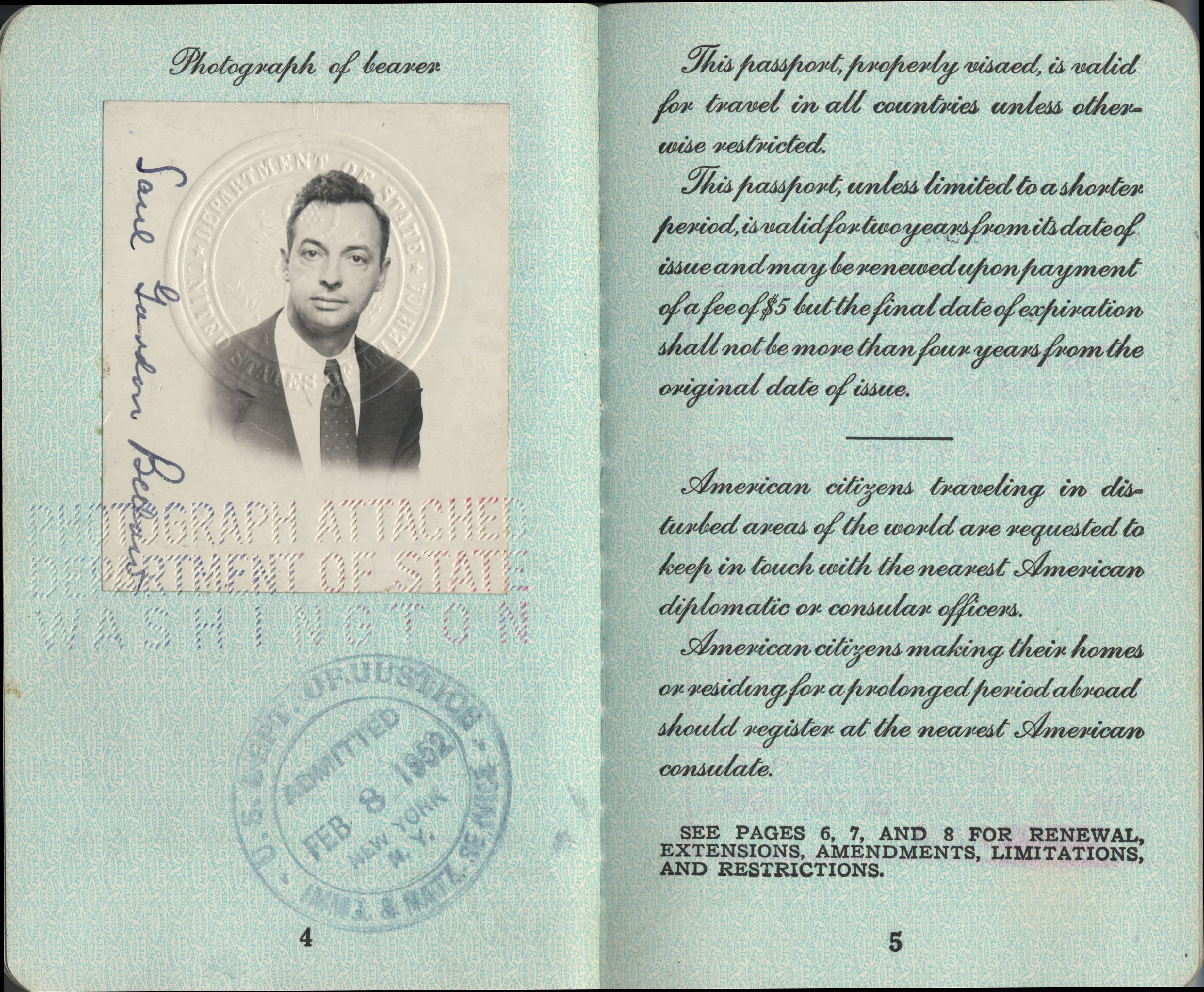 The U.S. passport of Saul Bellow