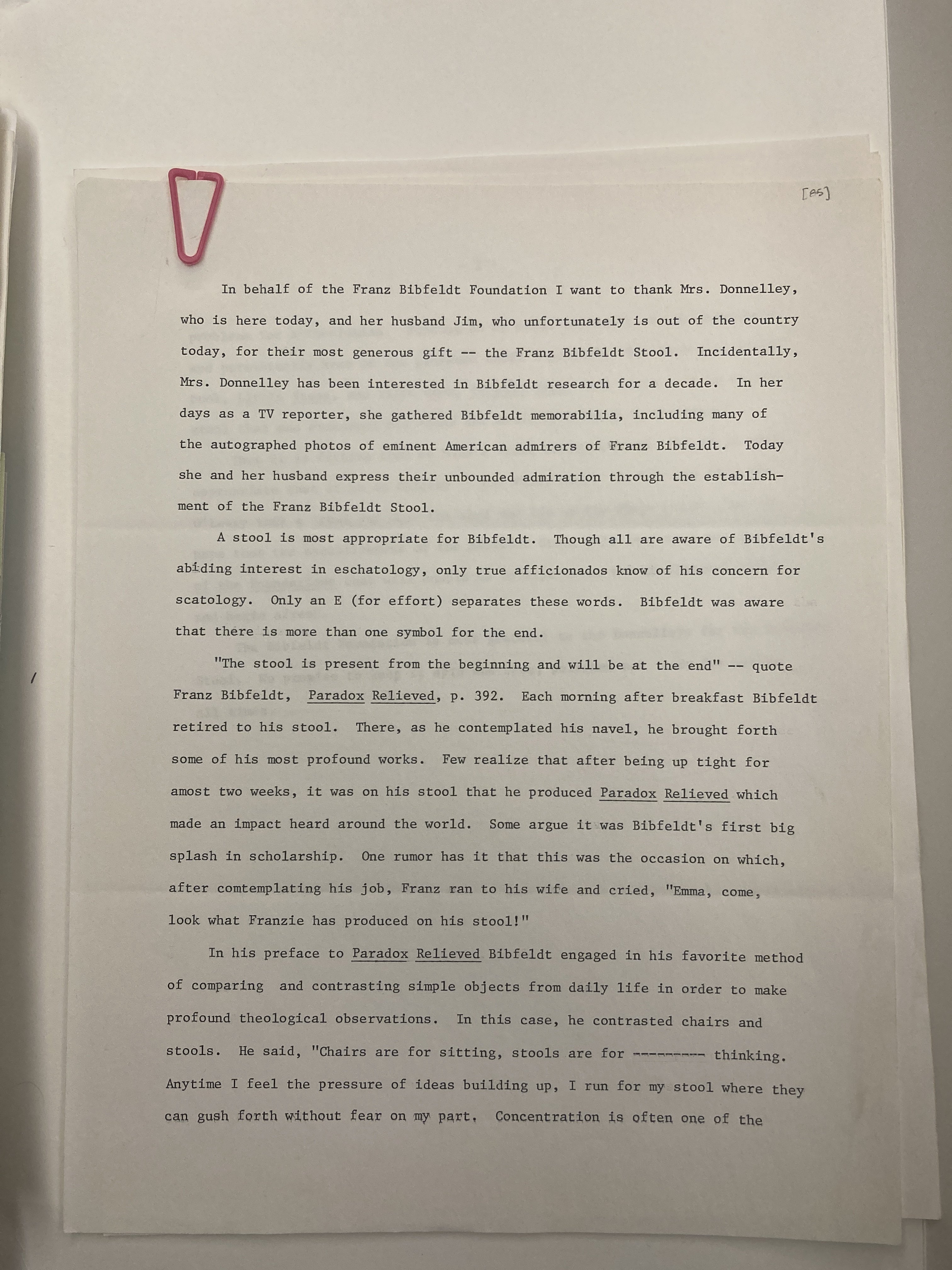 print out of the first page of an acceptance speech by Gerald Brauer