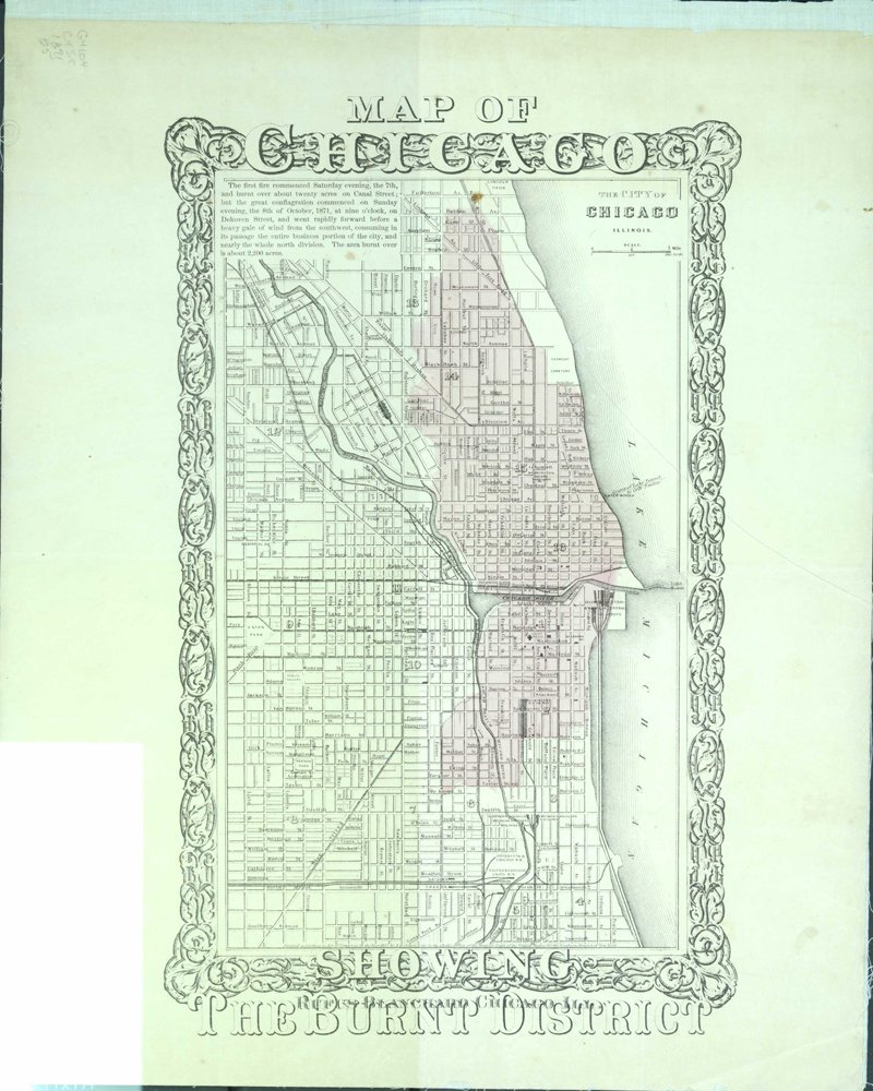 Map of Chicago showing the Burnt District