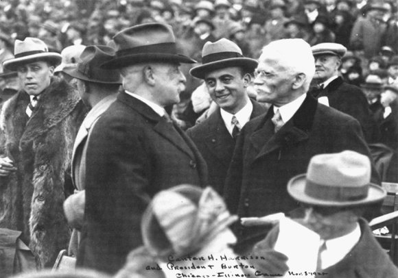 Carter H. Harrison and Ernest D. Burton at the Chicago-Illinois football game, November 8, 1924