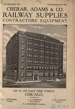 An old catalog with a picture of a large brick warehouse on the cover.