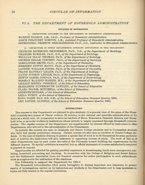 A typed page listing the officers of instruction in the Department of Household Administration.