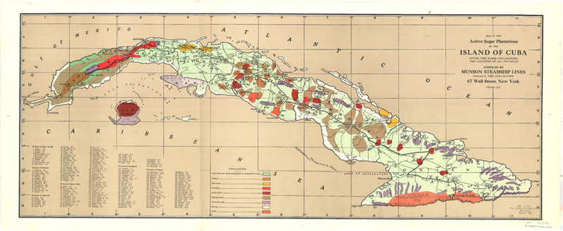Map of active sugar plantations in Cuba