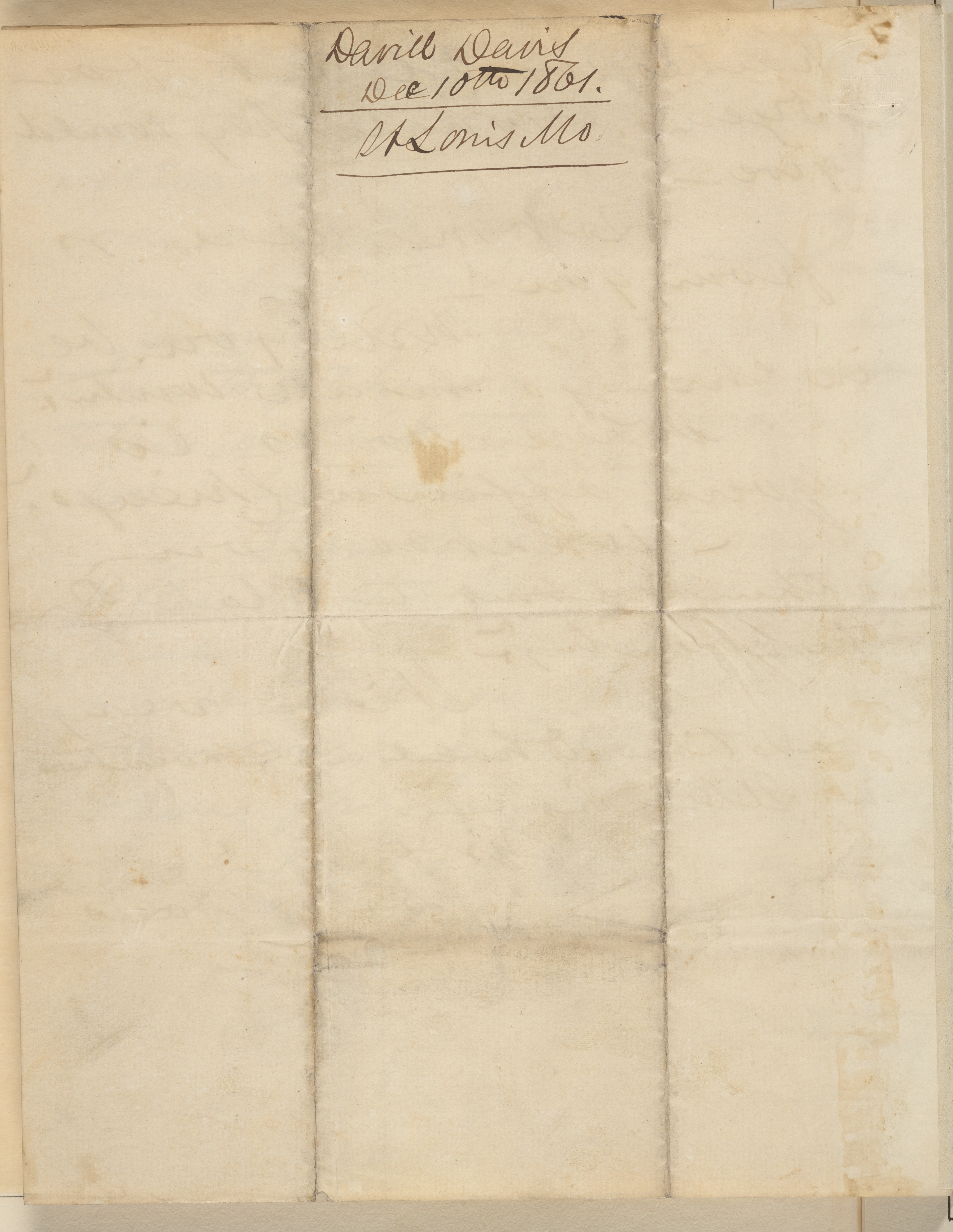 Digital image of handwritten letter from David Davis to Henry Clay Whitney, 10 December 1861, Back