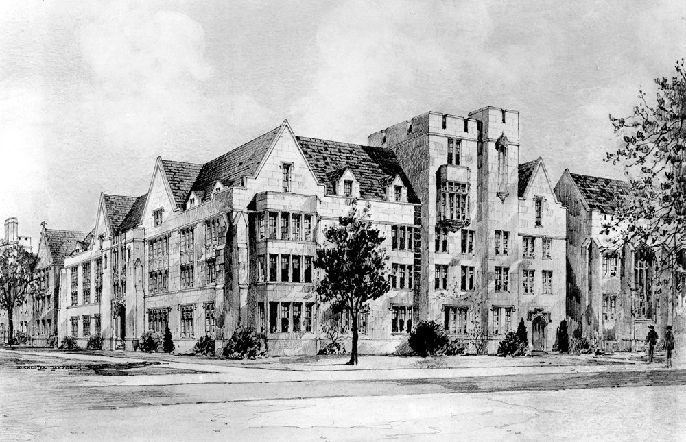 Sketch of Eckhart Hall front and east side