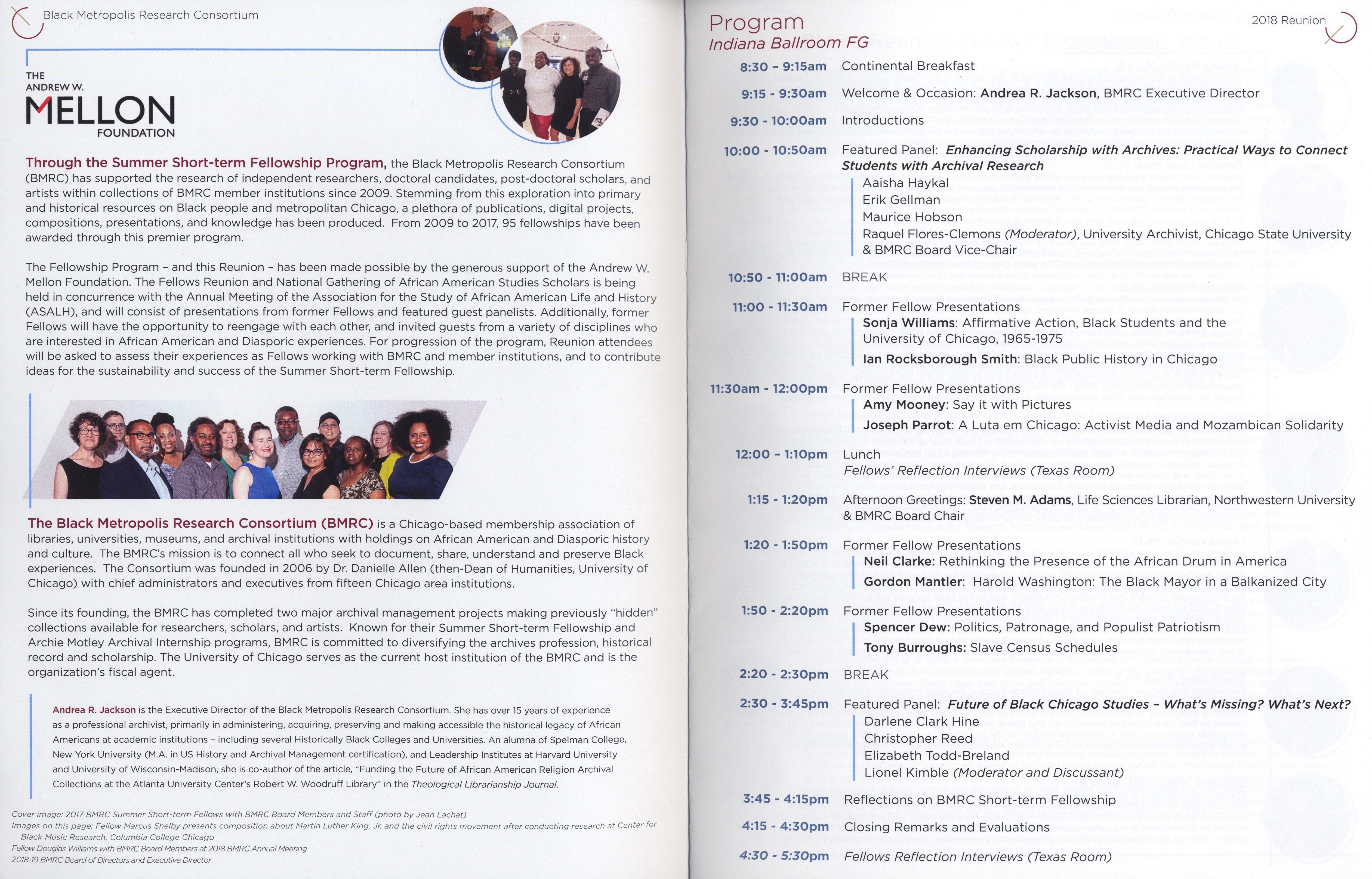 BMRC Summer Short-term Fellows Reunion and National Gathering of African American Studies Program Schedule, 2018