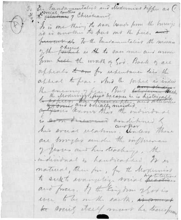 "Fundamentalism vs. Modernism," manuscript
