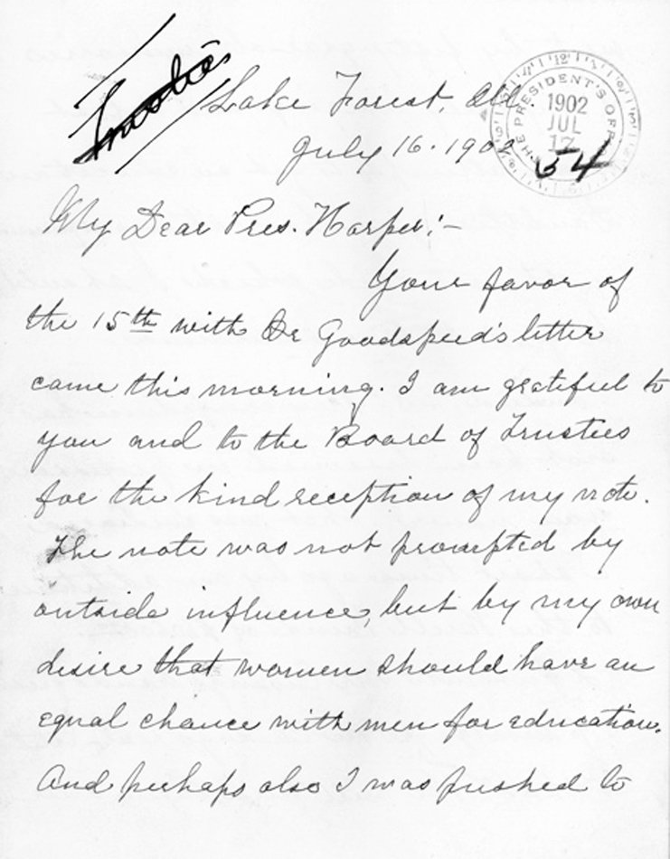 Letter from Helen Culver to William Rainey Harper