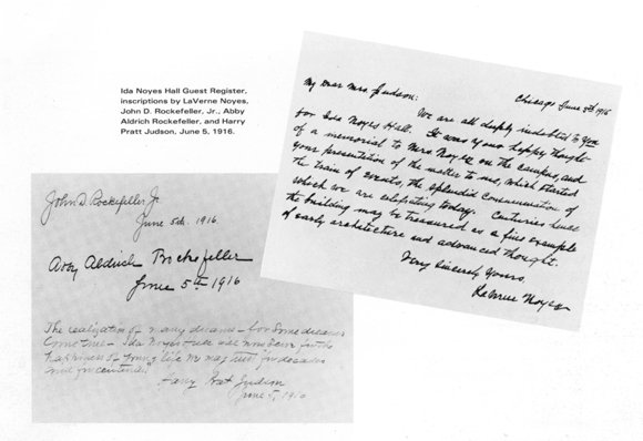 Inscriptions by LaVerne Noyes, John D. Rockefeller, Jr., Abby Aldrich Rockefeller, and Harry Pratt Judson, June 5, 1916.