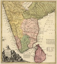 James Rennell. Peninsula Indiae citra Gangem hoc est orae celeberrimae Malabar et Coromandel cum adjacente insula non minus celebratissima Ceylon, 1733