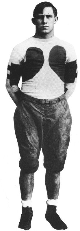 Photograph of Jay Berwanger, University of Chicago halfback (1933-1935), and winner of the first Heisman Trophy in 1935, wearing football gear.