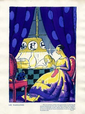 Women knit socks and write letters by lamplight.