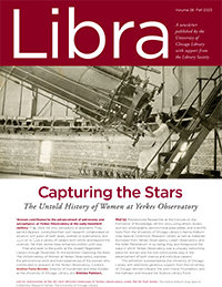 Front cover of Fall 2023 Libra with photo of astronomer and telescope