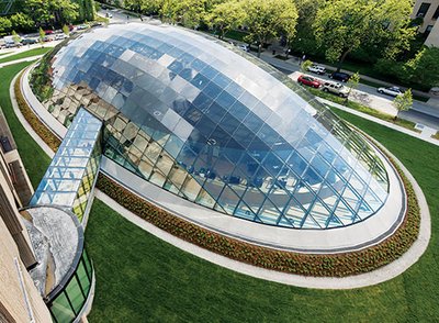 View of glass-domed Mansueto Library from above