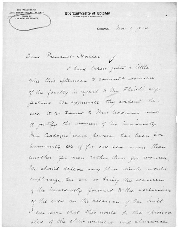 Marion Talbot to William R. Harper, November 9, 1904