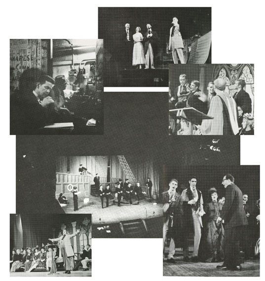Various photographs of students and adults singing onstage.