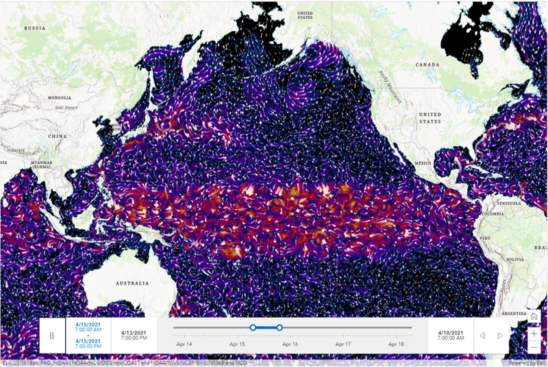 Map showing global ocean forecast system with Pacific Ocean in the center