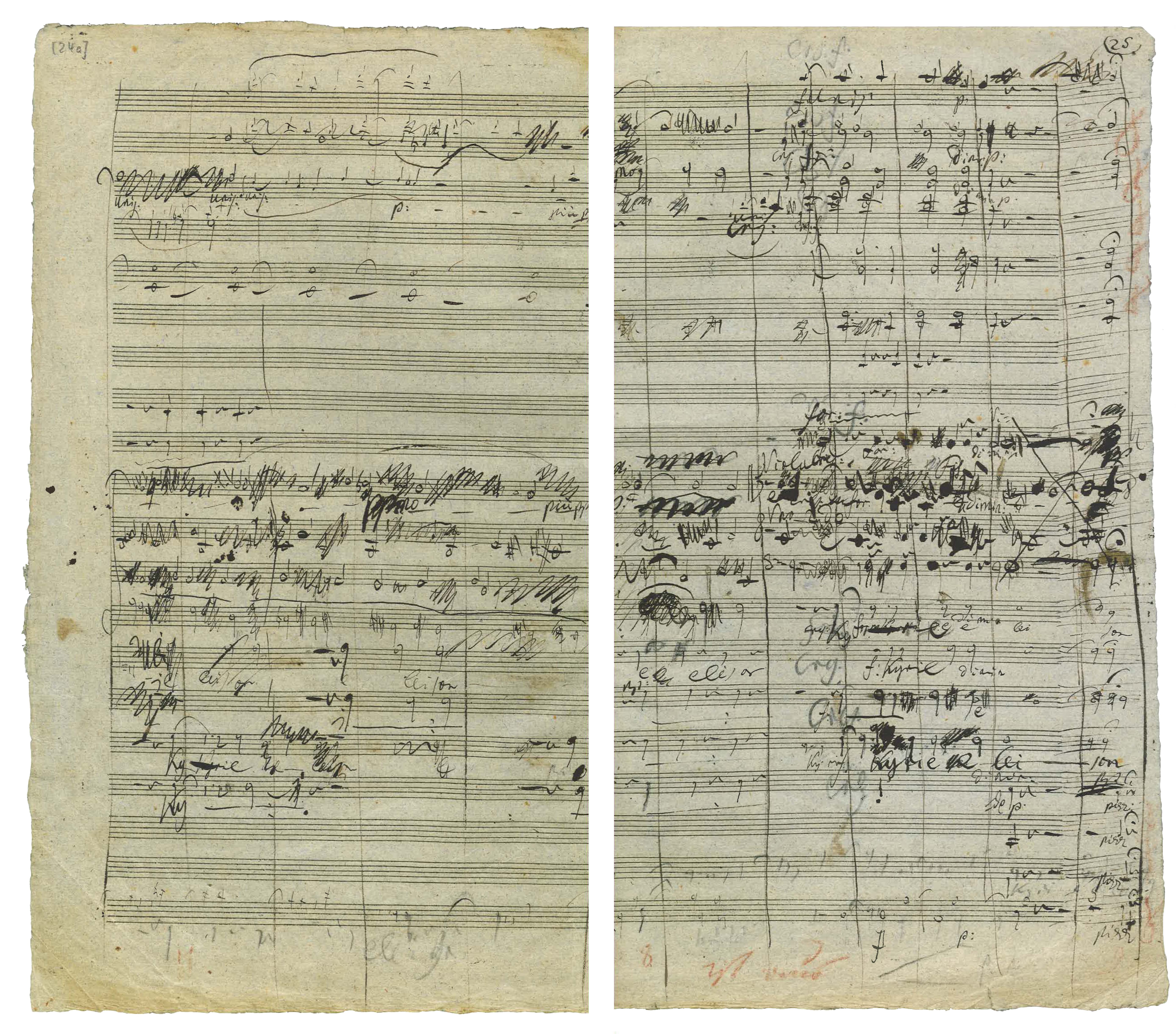 A yellowed page of scrawled music score.