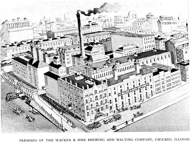 Drawing of a large mill with smokestacks.