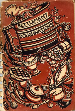 A busy book cover displaying various foods: cheeses, breads, cakes, ice cream, etc.