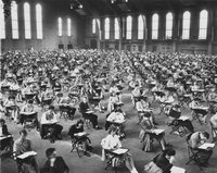 Students take Placement Tests at the University of Chicago Field House,  1945.