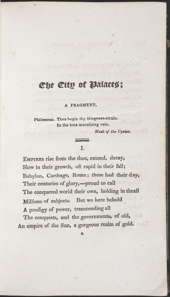 The City of Palaces, a Fragment. And Other Poems
