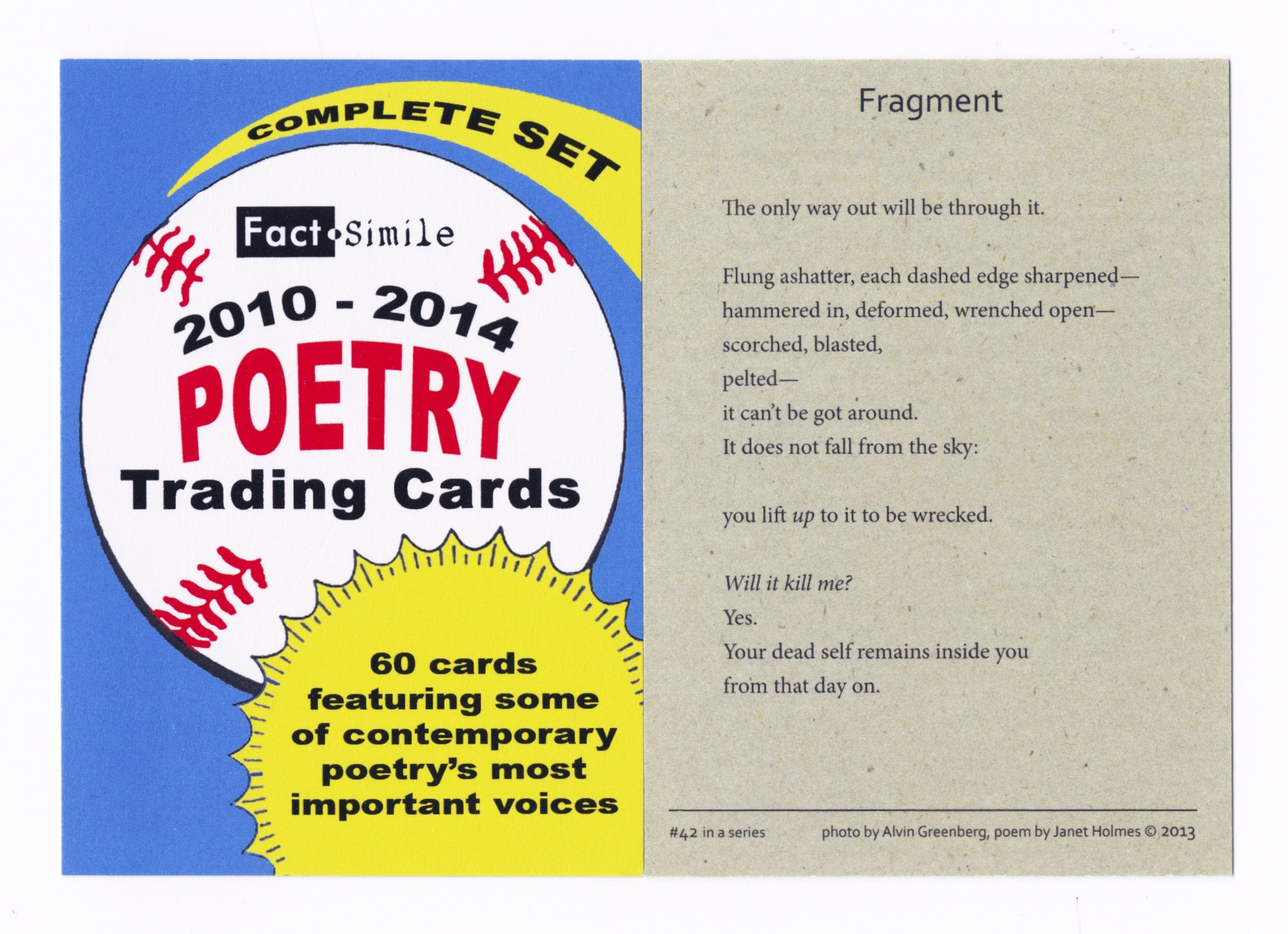 Poetry Trading Cards, with poem, "Fragments," on right-hand side
