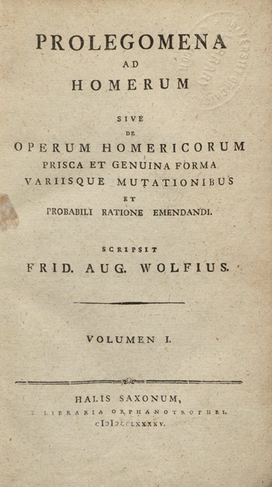 Title page for Wolf's edition