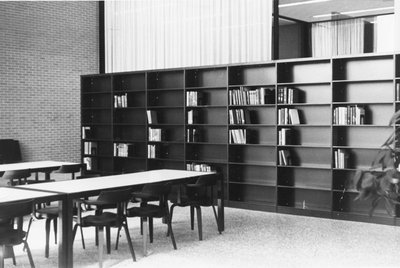 Row of bookshelves at the Social Work Library