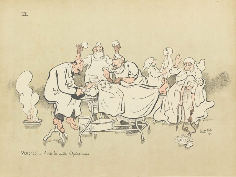 Drawing of people in an operating room