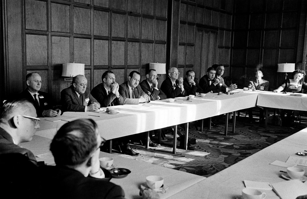 photo of atomic scientists in tea room