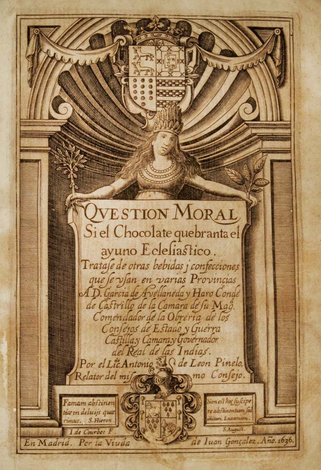 Pritned sheet in brown ink of woman in classic setting holding a plaque.
