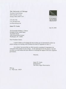 Letter from James Cronin to President Clinton