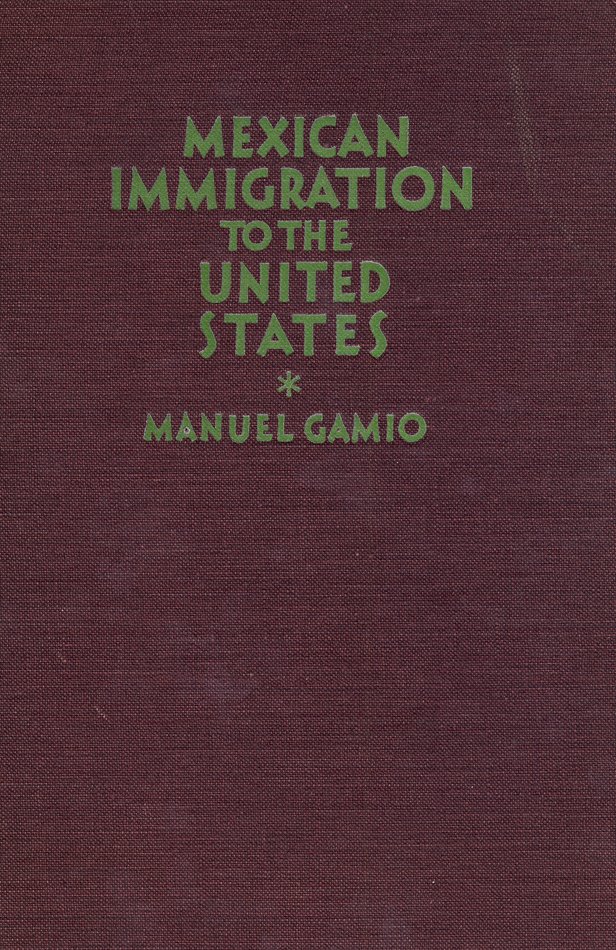 Dark purple book cover with green text imprint of the title "Mexican Immigration to the United States"