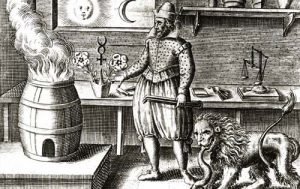 Illustration of an alchemy workshop
