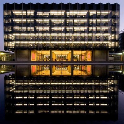 Front of D'Angelo Library at night