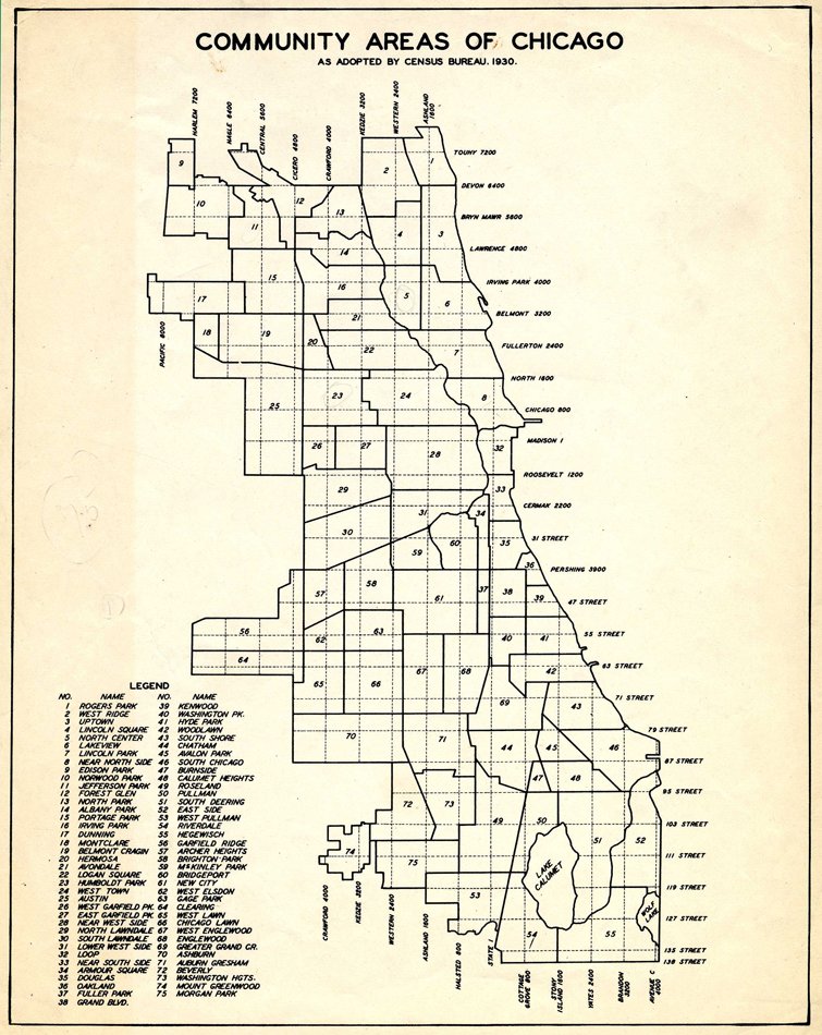 Map titled "Community Areas of Chicago"