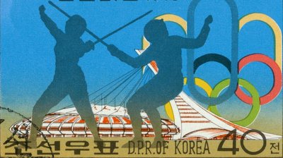 Fencing in A 1976 stamp issued in recognition of North Korea's participation in that year's Summer Olympics
